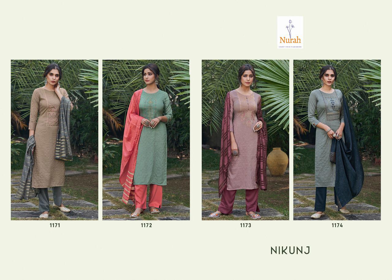 NEHA NIKUNJ Latest Designer Fancy Casual Wear Chinnon Stripe Silk With embroidery Work Readymade Salwar suit Collection